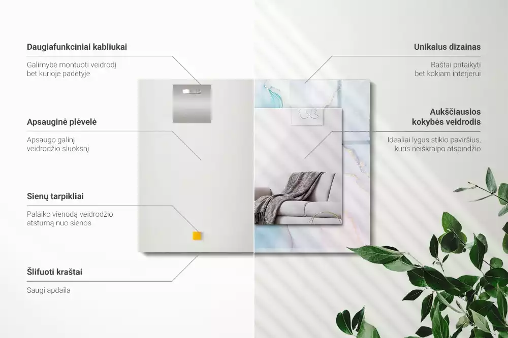 Lustro z nadrukiem dekoracyjne prostokątne akwarelowa abstrakcja