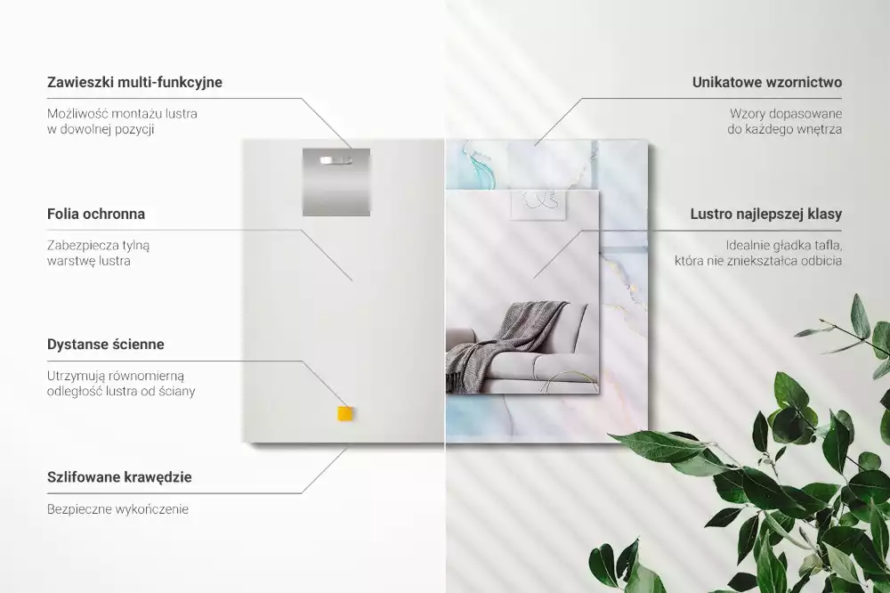 Lustro z nadrukiem dekoracyjne prostokątne akwarelowa abstrakcja