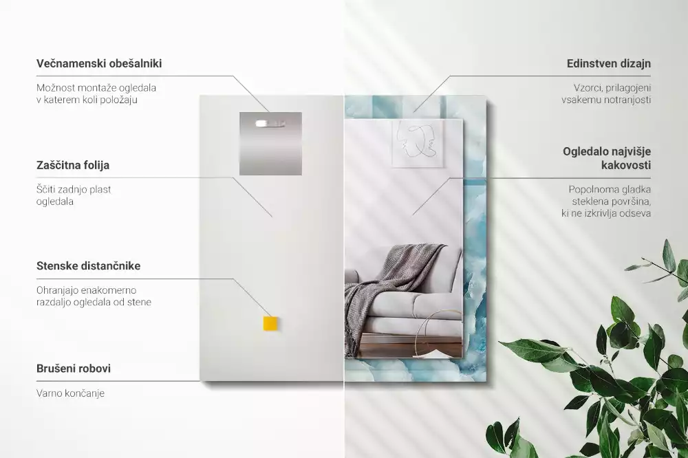 Lustro ramka z nadrukiem prostokątne błękitny marmur struktura