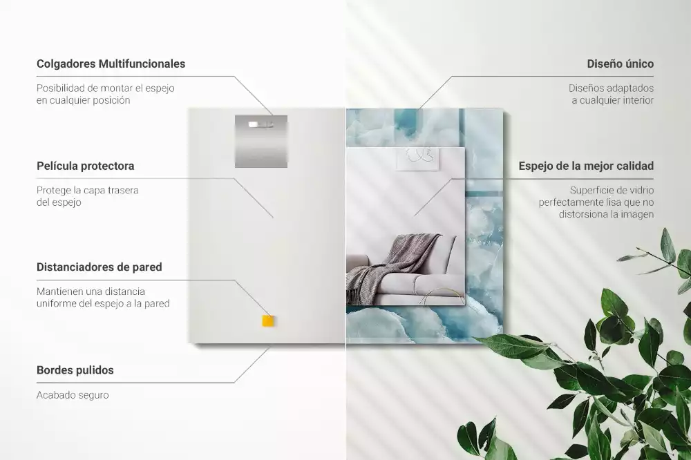 Lustro ramka z nadrukiem prostokątne błękitny marmur struktura