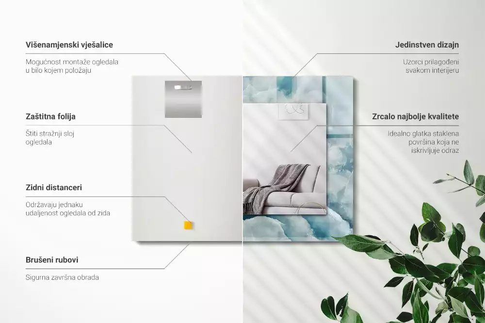 Lustro ramka z nadrukiem prostokątne błękitny marmur struktura