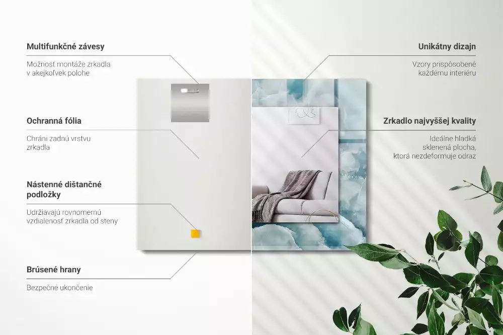 Lustro ramka z nadrukiem prostokątne błękitny marmur struktura