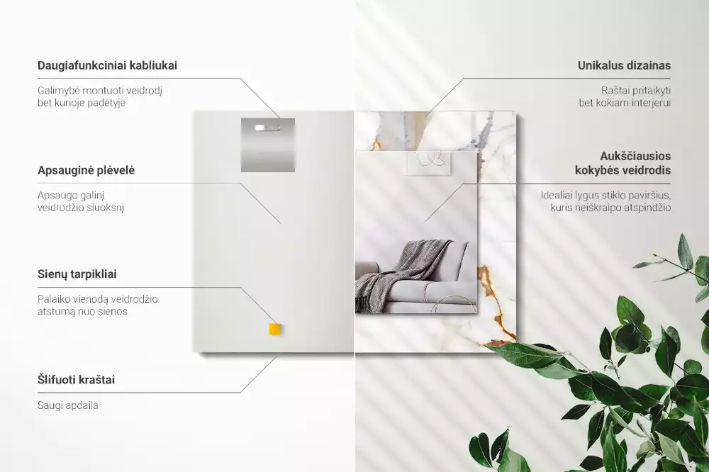 Lustro z drukowaną ramką prostokątne żyłkowany marmur