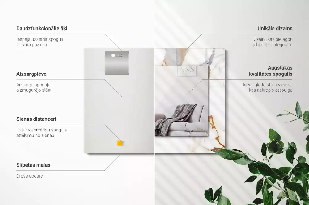 Lustro z drukowaną ramką prostokątne żyłkowany marmur