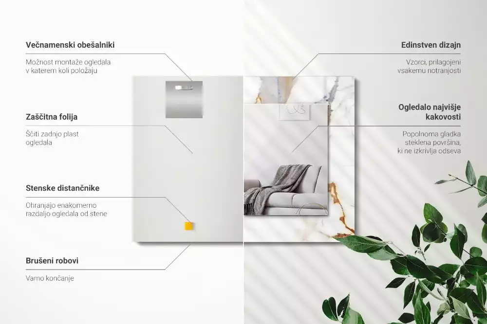 Lustro z drukowaną ramką prostokątne żyłkowany marmur