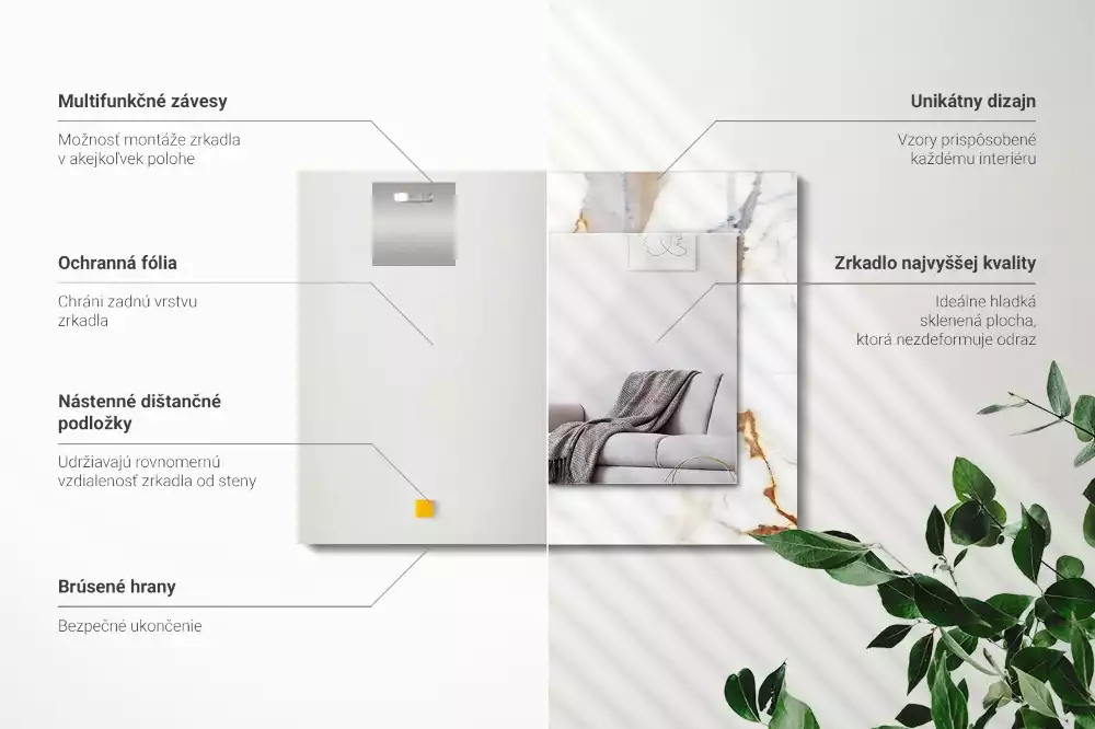 Lustro z drukowaną ramką prostokątne żyłkowany marmur