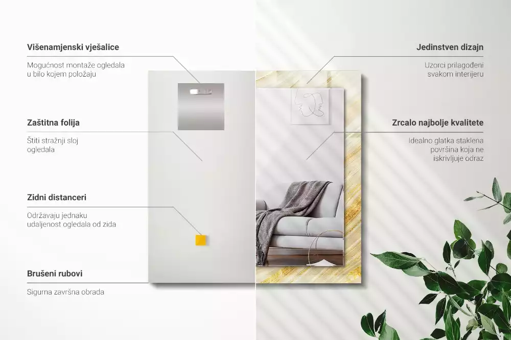 Lustro dekoracyjne prostokątne żółte kreski abstrakcyjne
