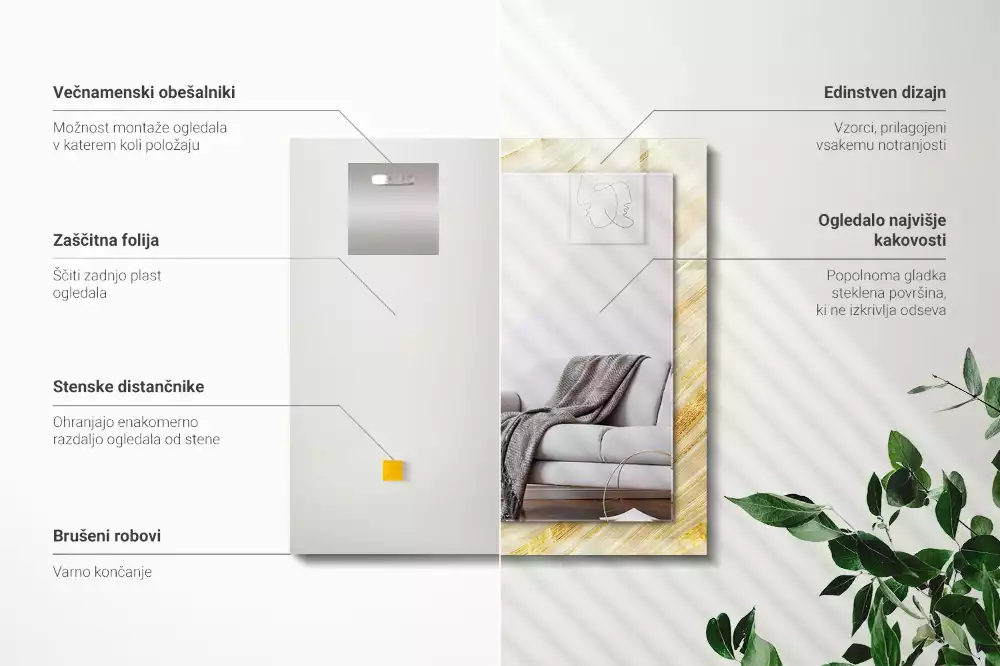 Lustro dekoracyjne prostokątne żółte kreski abstrakcyjne