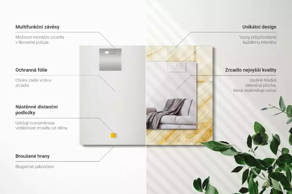 Lustro dekoracyjne prostokątne żółte kreski abstrakcyjne