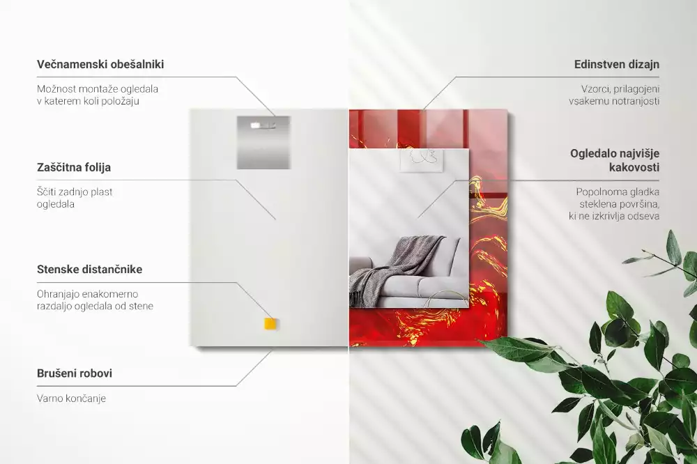 Lustro z nadrukiem prostokątne abstrakcyjna czerwona farba
