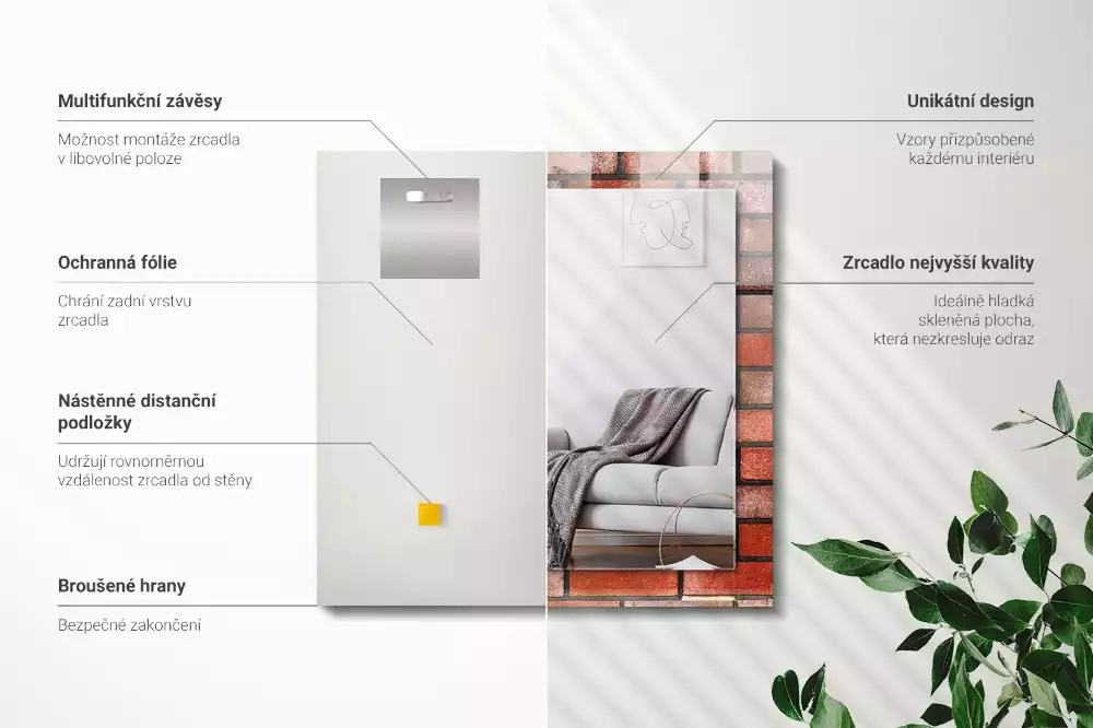 Lustro z drukowaną ramką prostokątne ceglany mur czerwony