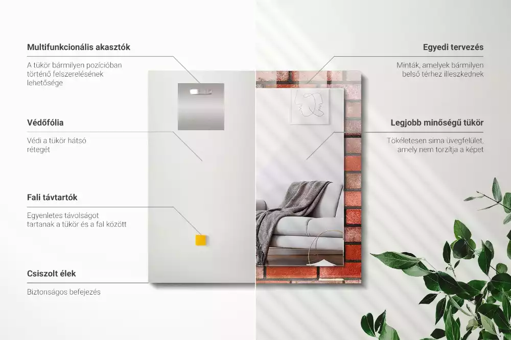 Lustro z drukowaną ramką prostokątne ceglany mur czerwony