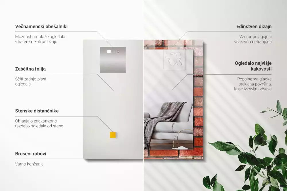 Lustro z drukowaną ramką prostokątne ceglany mur czerwony