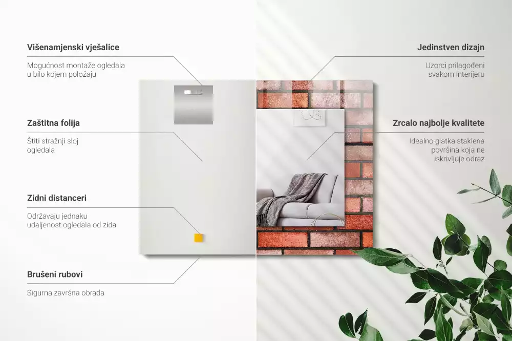 Lustro z drukowaną ramką prostokątne ceglany mur czerwony