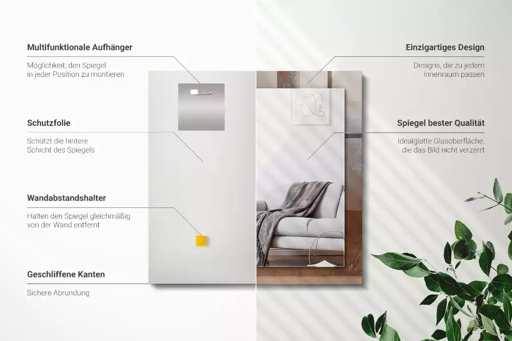 Lustro z nadrukiem prostokątne modna rdzawa powłoka