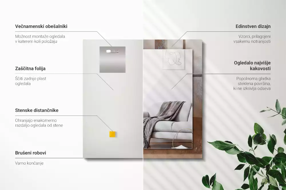 Lustro z nadrukiem prostokątne modna rdzawa powłoka