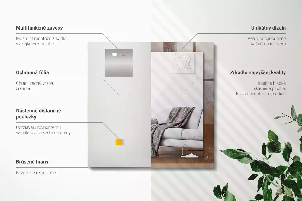 Lustro z nadrukiem prostokątne modna rdzawa powłoka