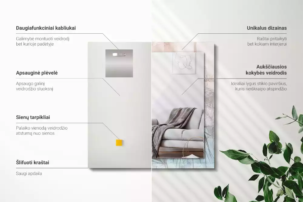 Lustro ramka z nadrukiem prostokątne pastelowa roślinność