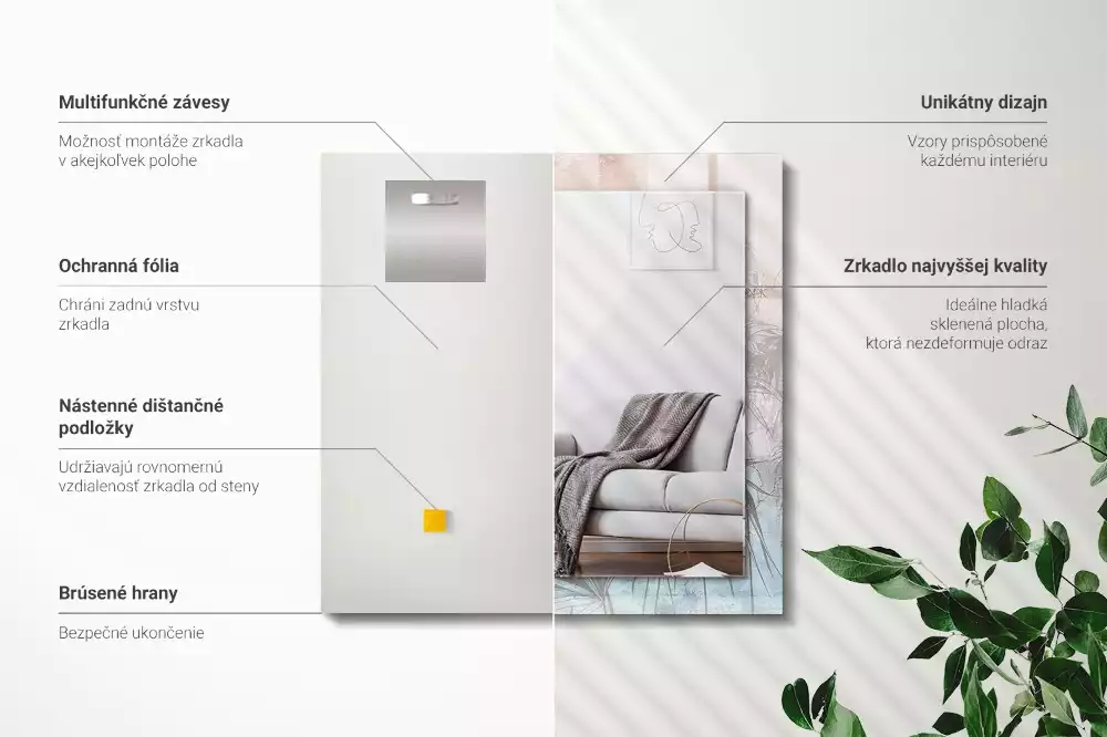 Lustro ramka z nadrukiem prostokątne pastelowa roślinność