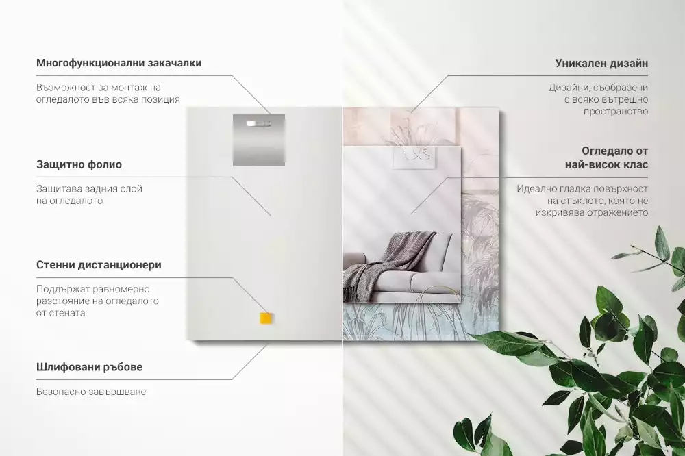Lustro ramka z nadrukiem prostokątne pastelowa roślinność