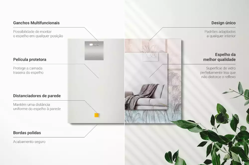 Lustro ramka z nadrukiem prostokątne pastelowa roślinność