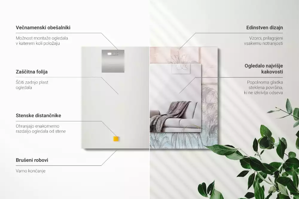 Lustro ramka z nadrukiem prostokątne pastelowa roślinność