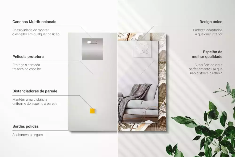 Lustro z drukowaną ramką prostokątne deseń w liście tropikalne
