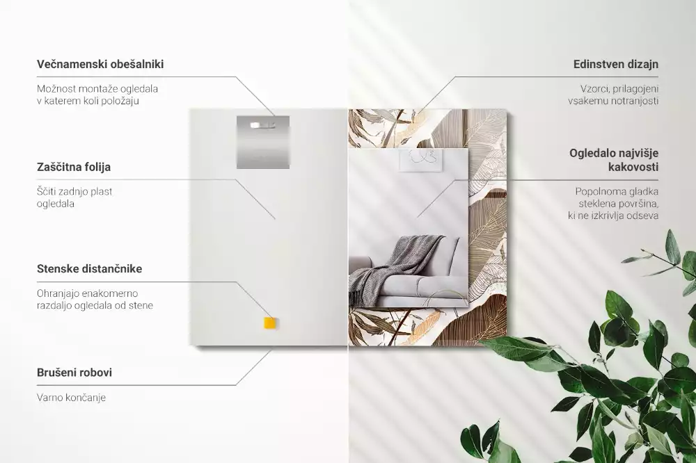 Lustro z drukowaną ramką prostokątne deseń w liście tropikalne