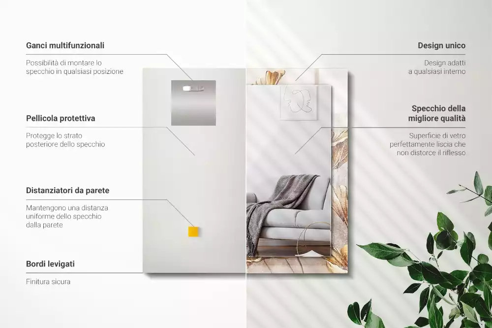 Lustro dekoracyjne prostokątne kwiaty retro