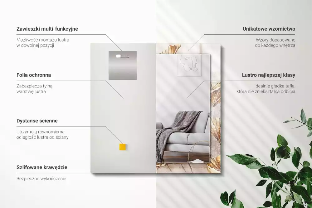 Lustro dekoracyjne prostokątne kwiaty retro
