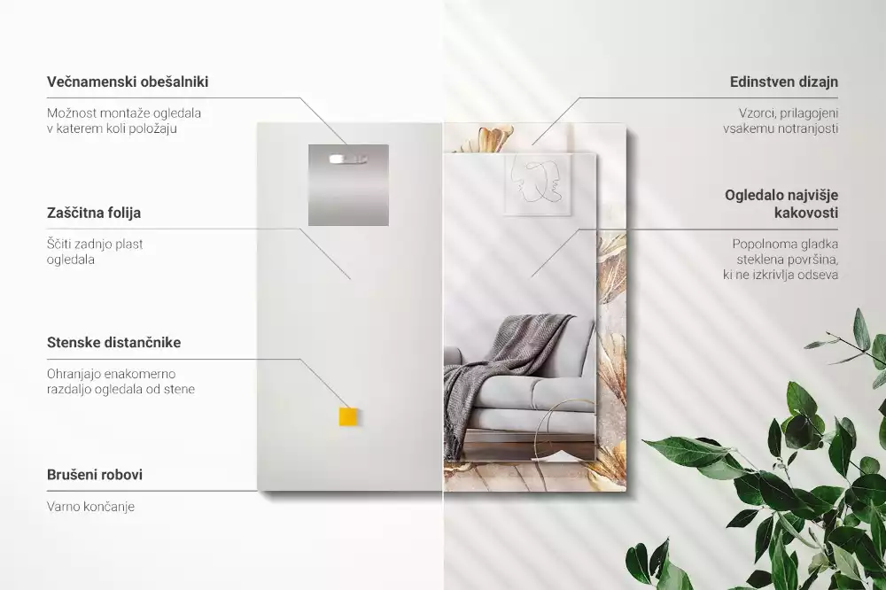 Lustro dekoracyjne prostokątne kwiaty retro