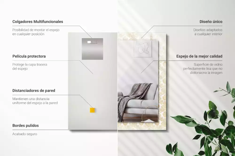 Lustro z nadrukiem dekoracyjne prostokątne złota ornamentyka