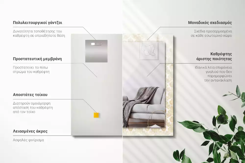 Lustro z nadrukiem dekoracyjne prostokątne złota ornamentyka
