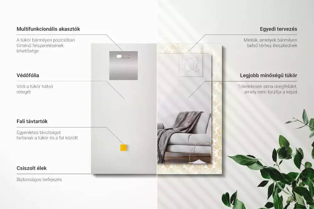 Lustro z nadrukiem dekoracyjne prostokątne złota ornamentyka