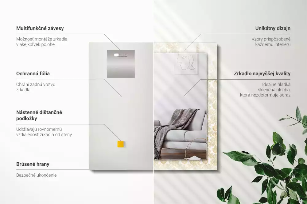 Lustro z nadrukiem dekoracyjne prostokątne złota ornamentyka