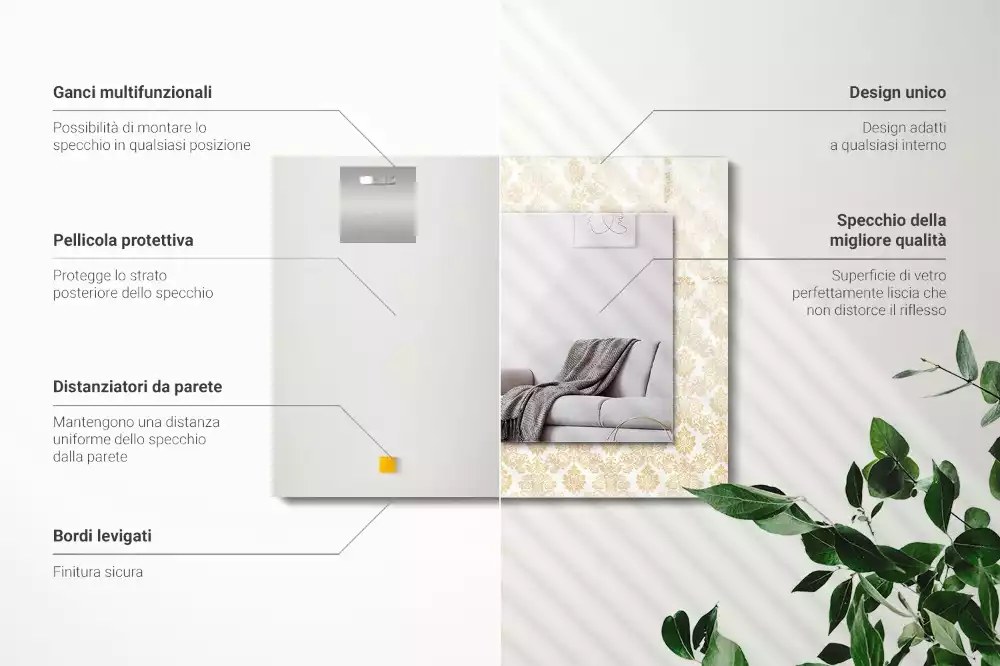 Lustro z nadrukiem dekoracyjne prostokątne złota ornamentyka