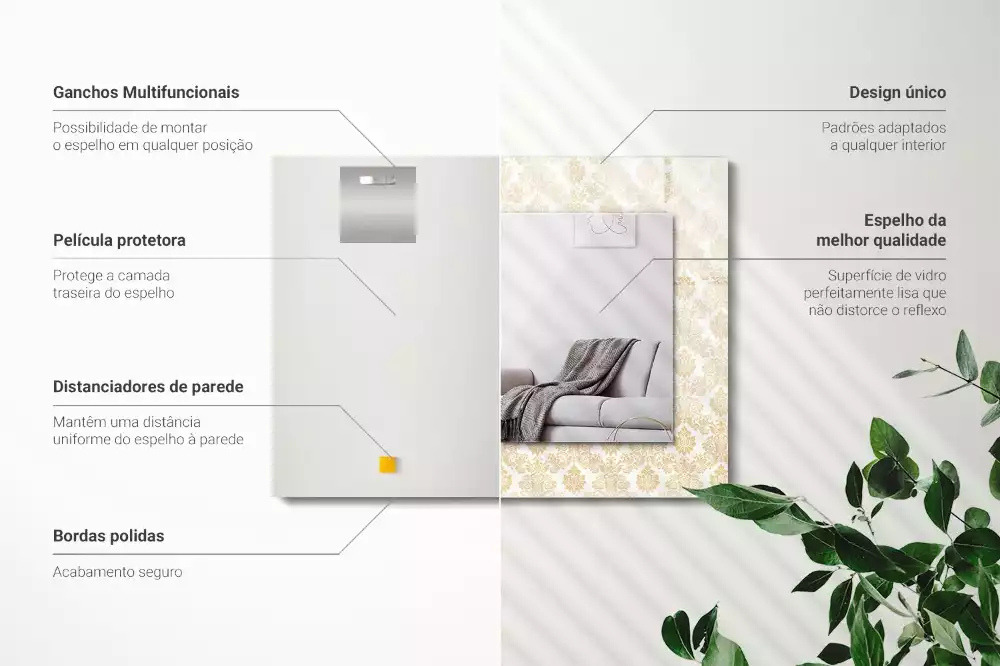 Lustro z nadrukiem dekoracyjne prostokątne złota ornamentyka