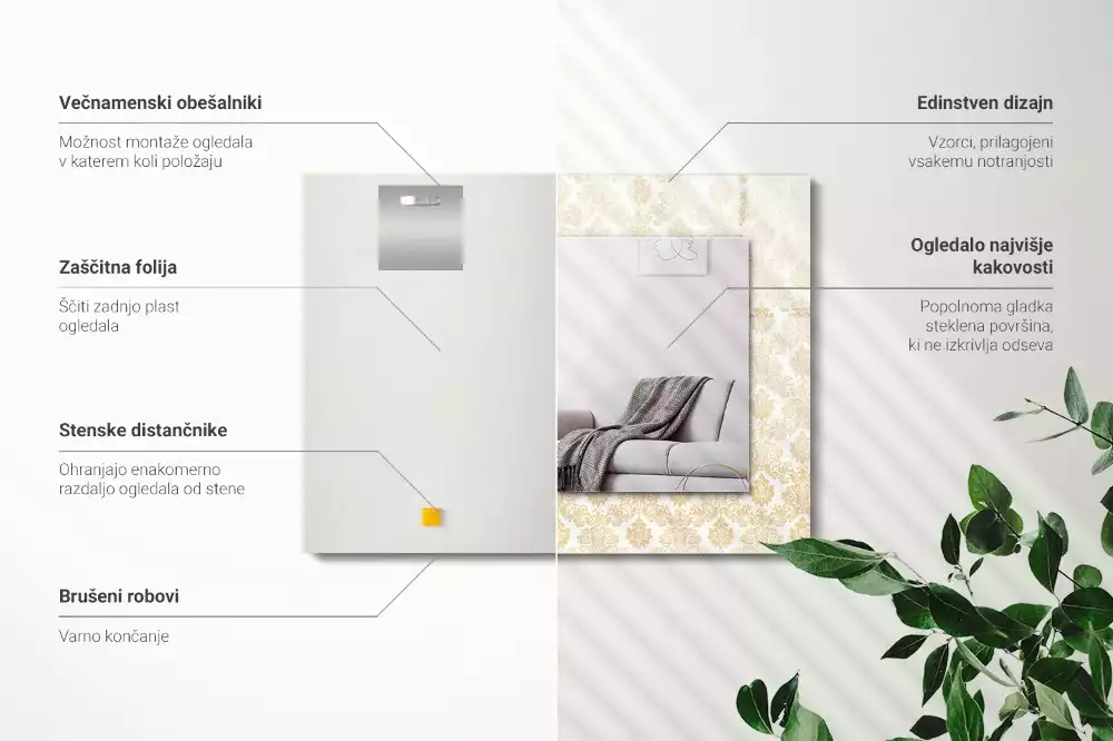Lustro z nadrukiem dekoracyjne prostokątne złota ornamentyka