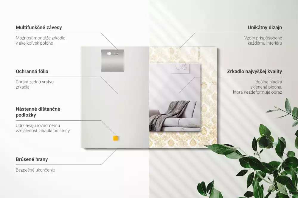 Lustro z nadrukiem dekoracyjne prostokątne złota ornamentyka