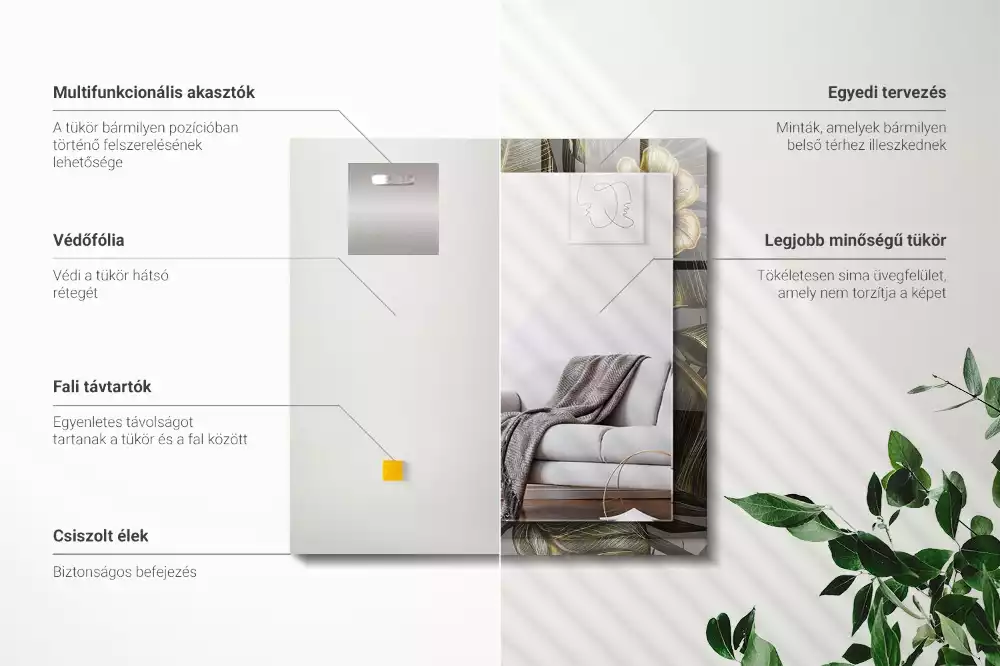 Lustro z drukowaną ramką prostokątne kwiaty z kolibrami