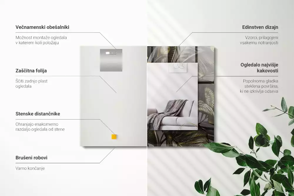 Lustro z drukowaną ramką prostokątne kwiaty z kolibrami