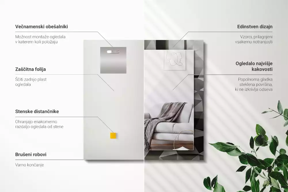 Lustro z nadrukiem prostokątne czarne figury geometryczne