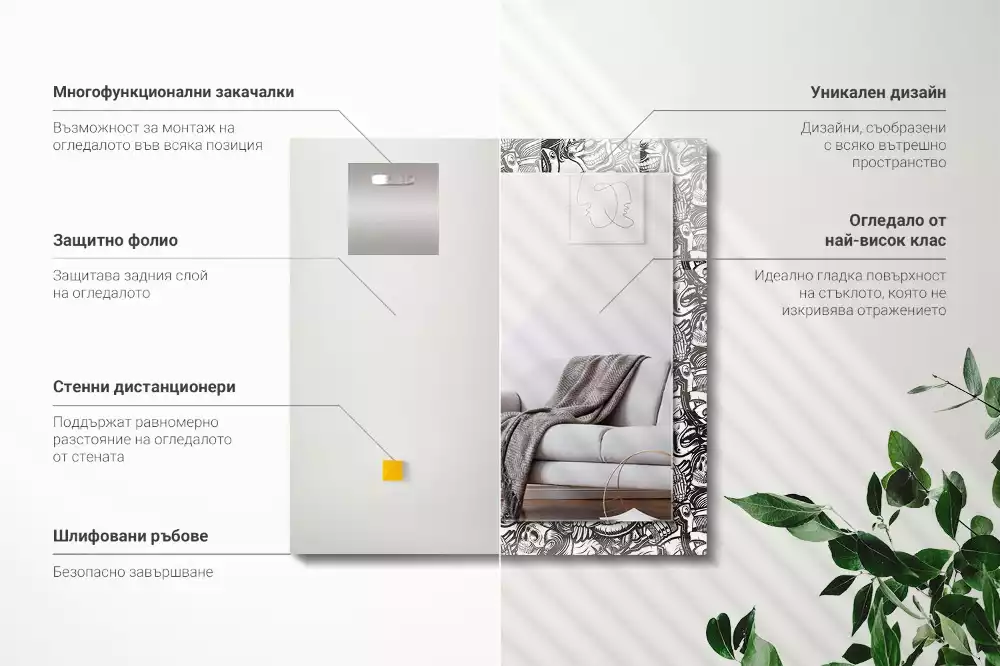 Lustro z nadrukiem prostokątne desenie czarno-białe