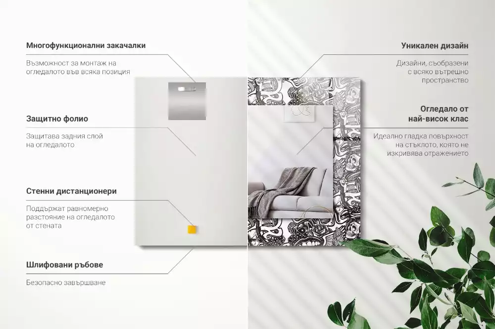 Lustro z nadrukiem prostokątne desenie czarno-białe