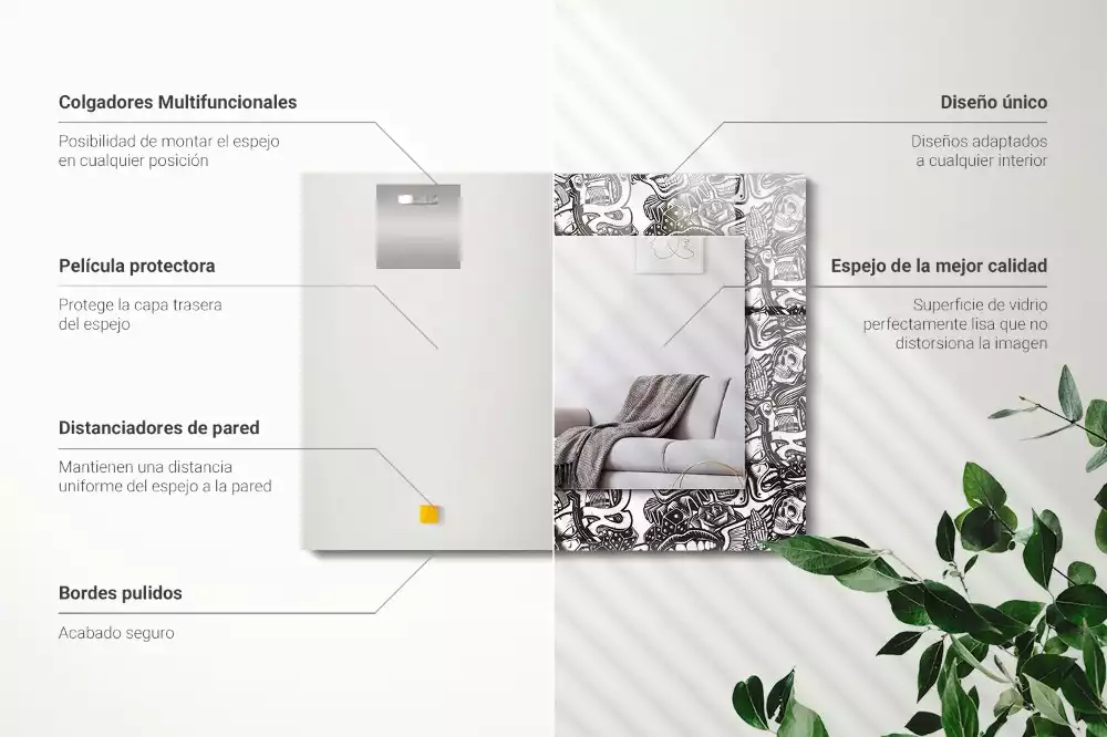 Lustro z nadrukiem prostokątne desenie czarno-białe
