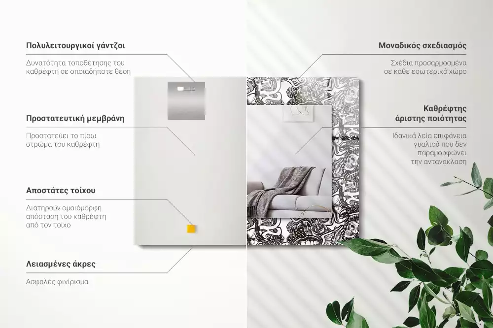 Lustro z nadrukiem prostokątne desenie czarno-białe