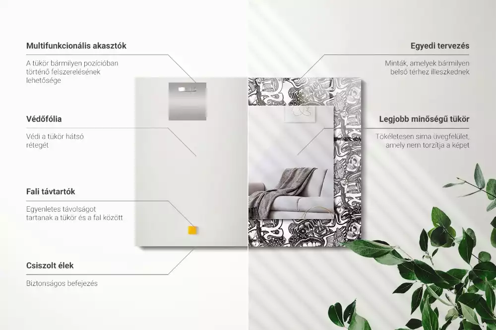 Lustro z nadrukiem prostokątne desenie czarno-białe
