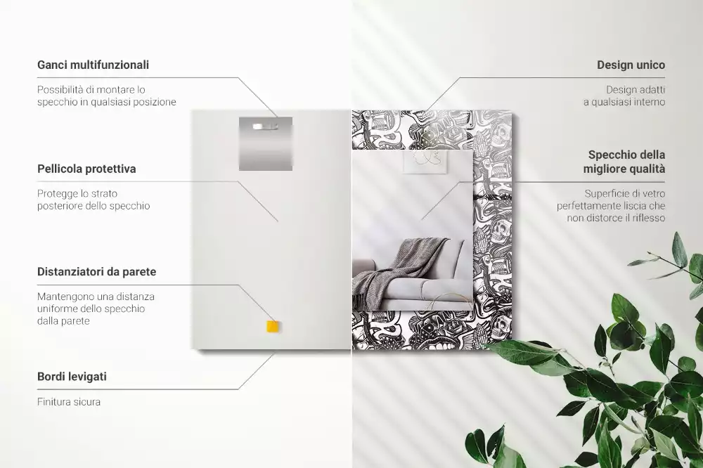 Lustro z nadrukiem prostokątne desenie czarno-białe