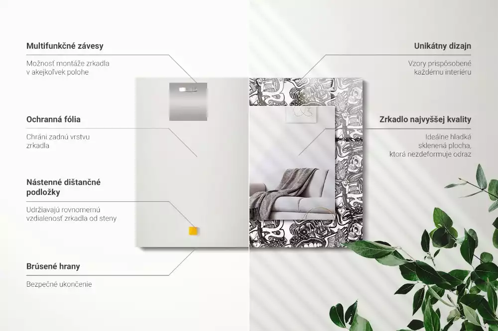 Lustro z nadrukiem prostokątne desenie czarno-białe