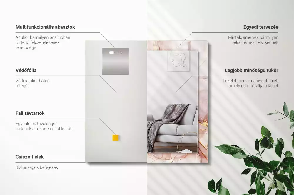 Lustro z nadrukiem dekoracyjne prostokątne akwarelowa sztuka abstrakcyjna